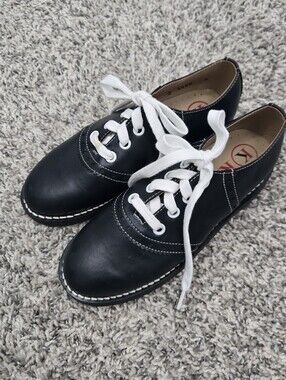 Kesco Black Leather Saddle Oxford Shoes